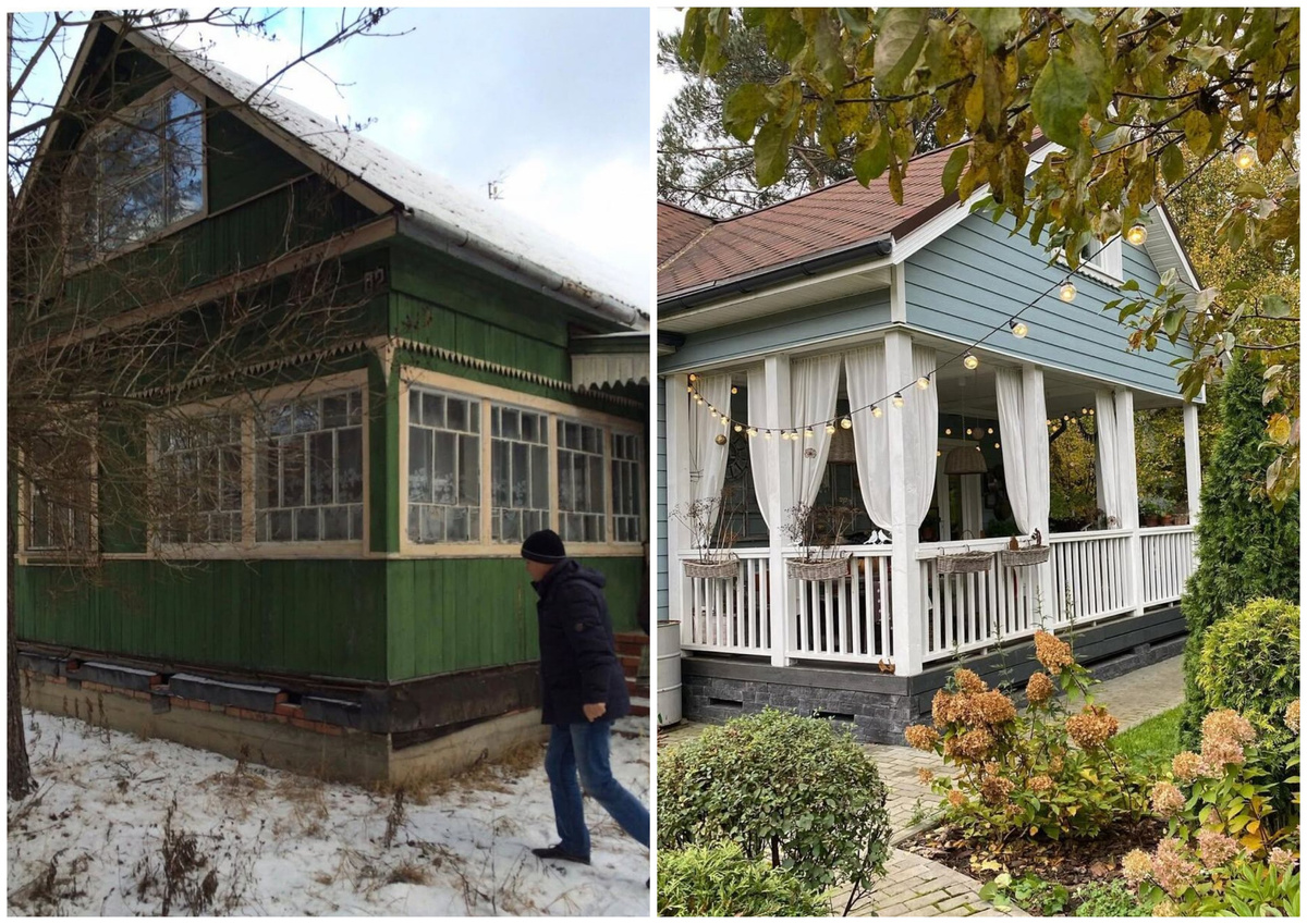 На фото слева — так домик выглядел на момент покупки в 2015 году. Справа — свежее фото