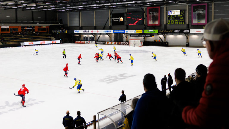    Матч между сборными Швеции и Норвегии на чемпионате мира по хоккею с мячом. Линчепинг. Global Look Press