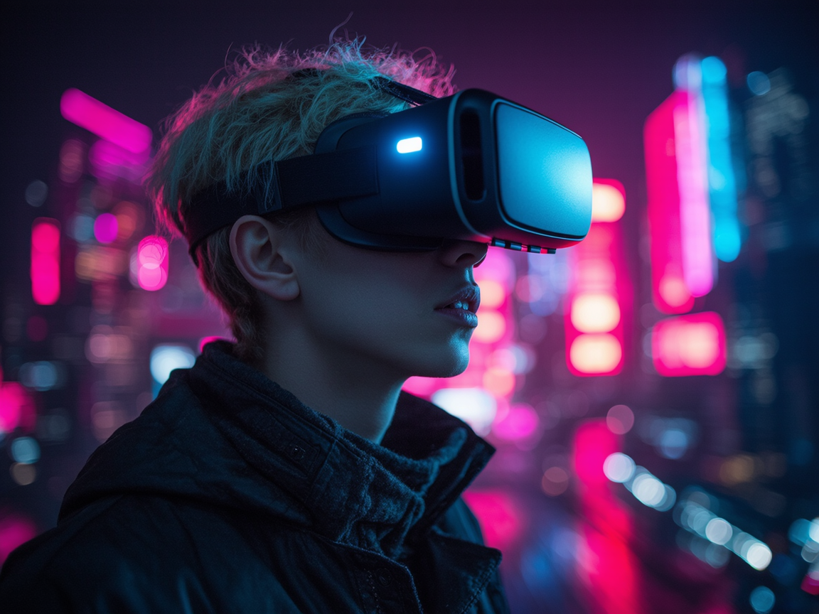 Человек в VR-очках в цифровом мире