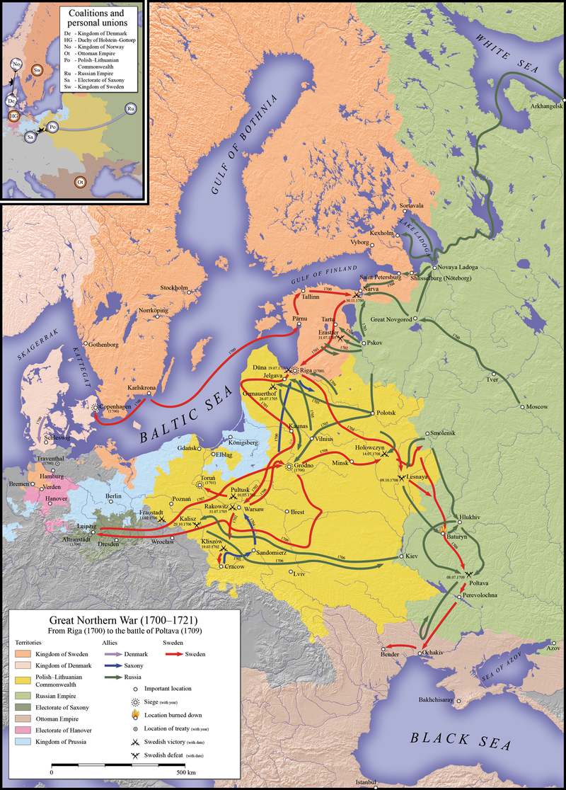 Карта Северной войны 1700-1709