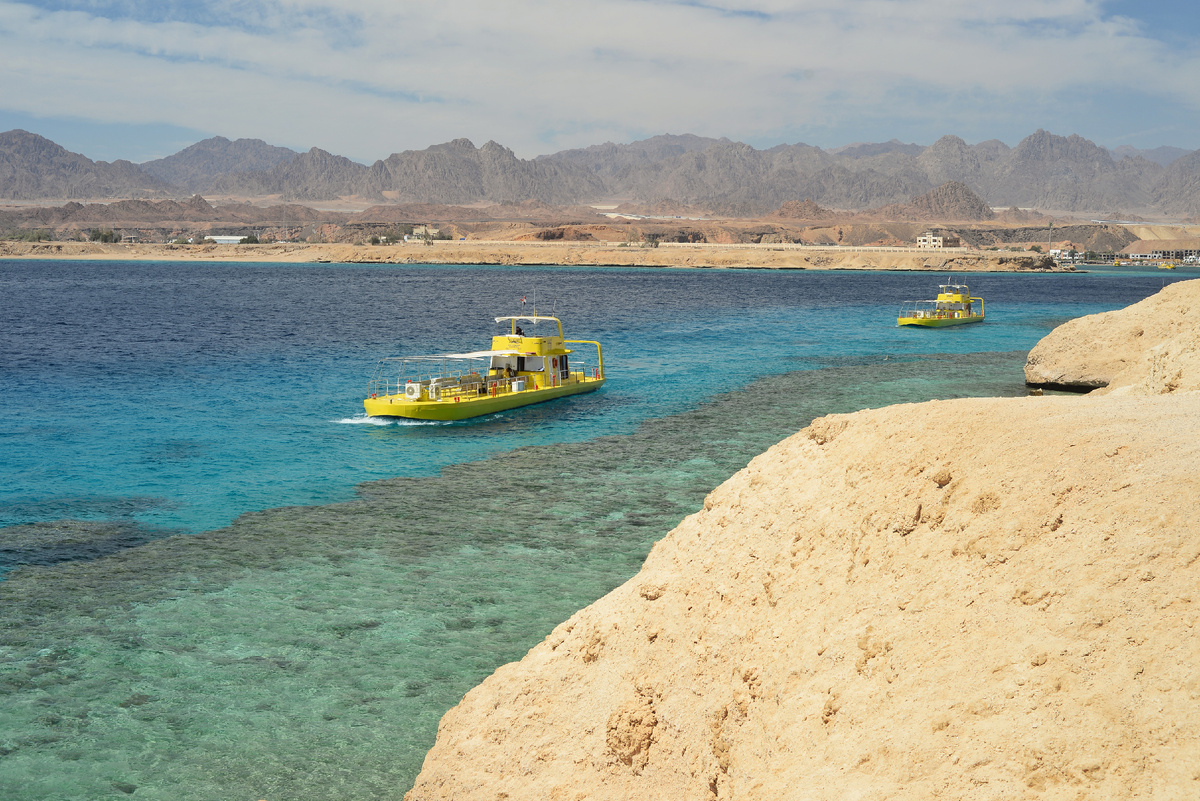 Желтые кораблики с прозрачным дном.Акваскопик.