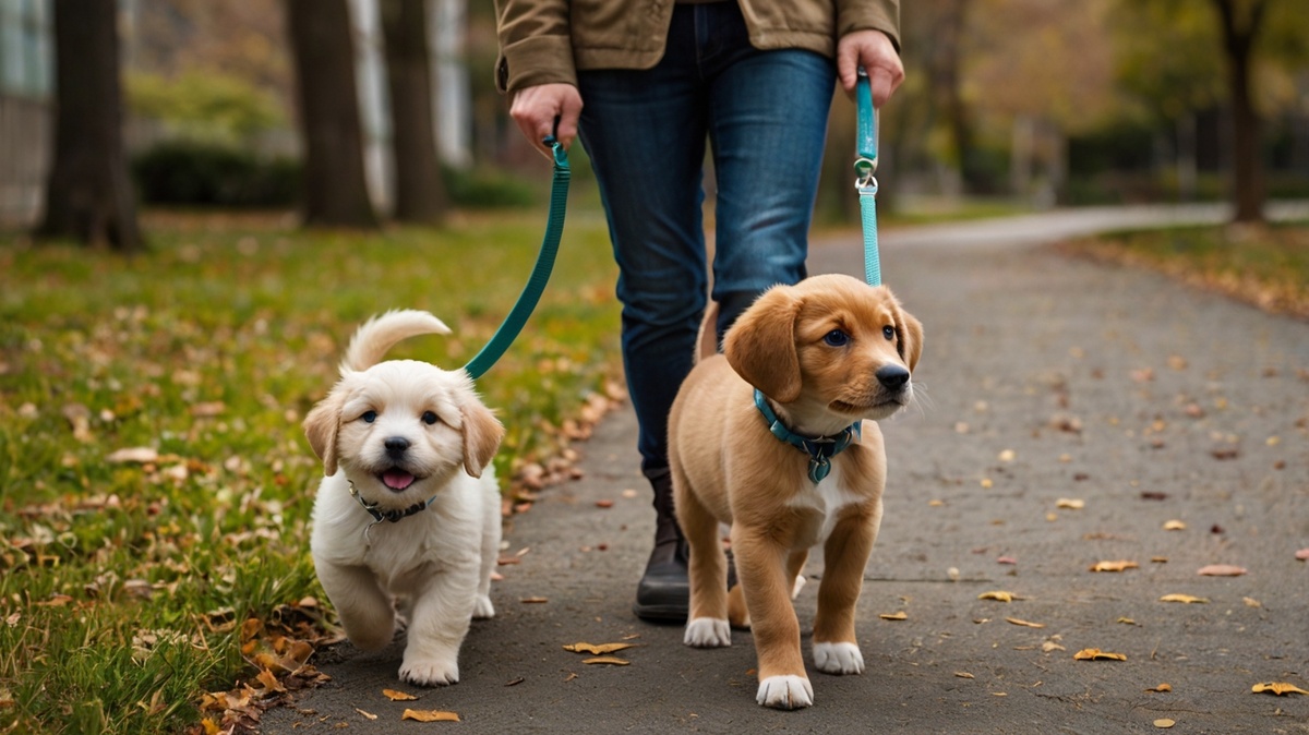 Лакомство помогает щенку научиться ходить на поводке рядом с хозяином