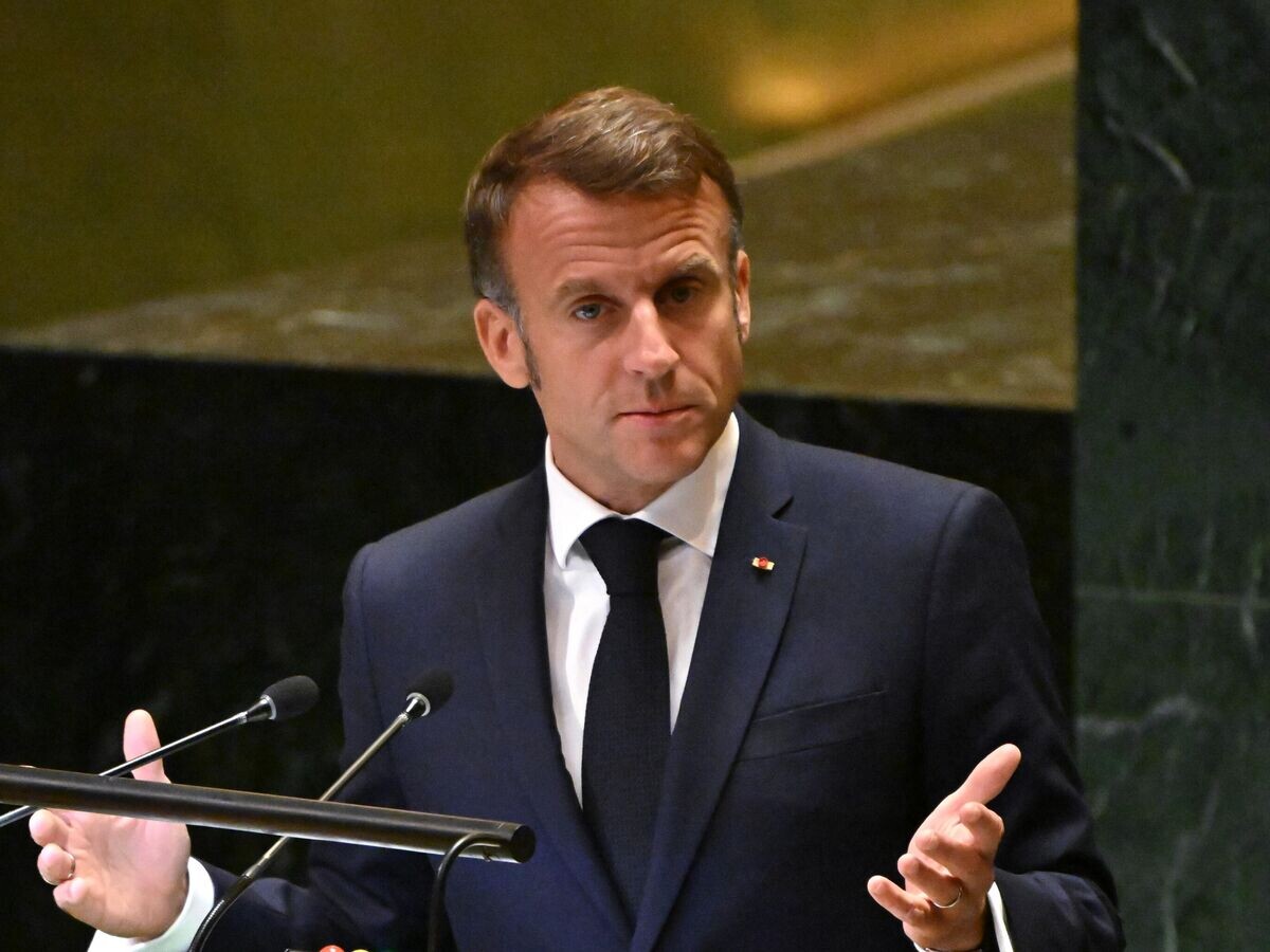    Президент Франции Эмманюэль Макрон выступает на 79-й сессии Генеральной Ассамблеи ООН в Нью-Йорке© РИА Новости / Сергей Гунеев
