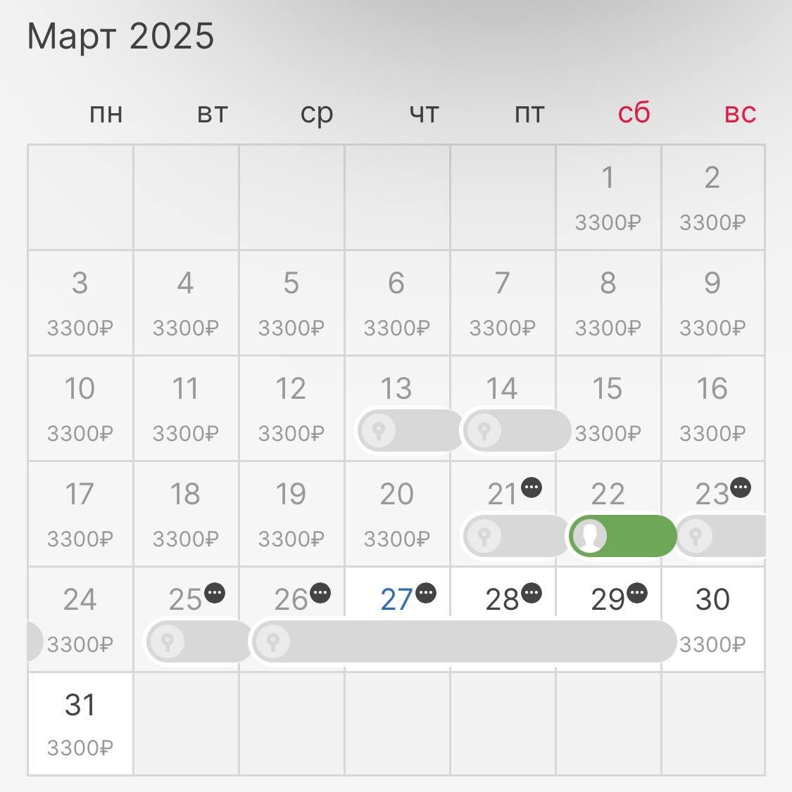 Календарь загруженности "зеленой" квартиры. 