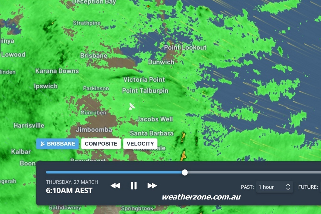 Картинка на радаре Брисбена сегодня после шести утра, источник - метеосайт