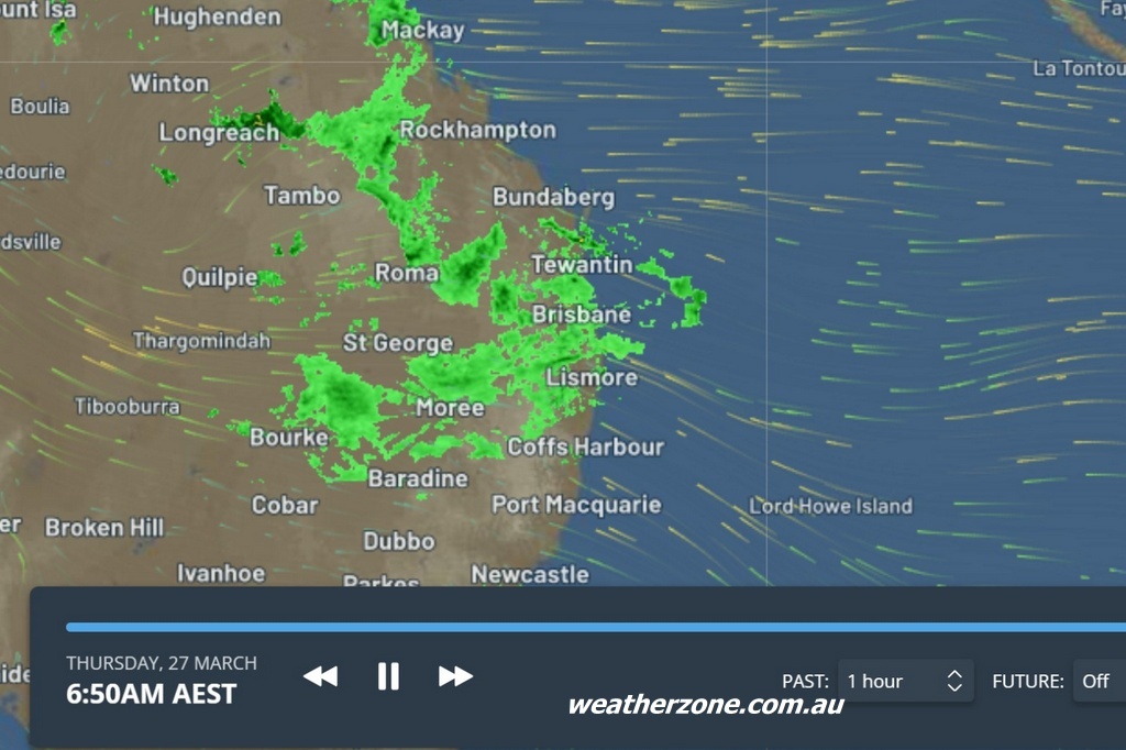 На радаре - проливные дожди в Лонриче, это удалённый городок, расположенный примерно в тех же широтах, что и Рокхэмптон