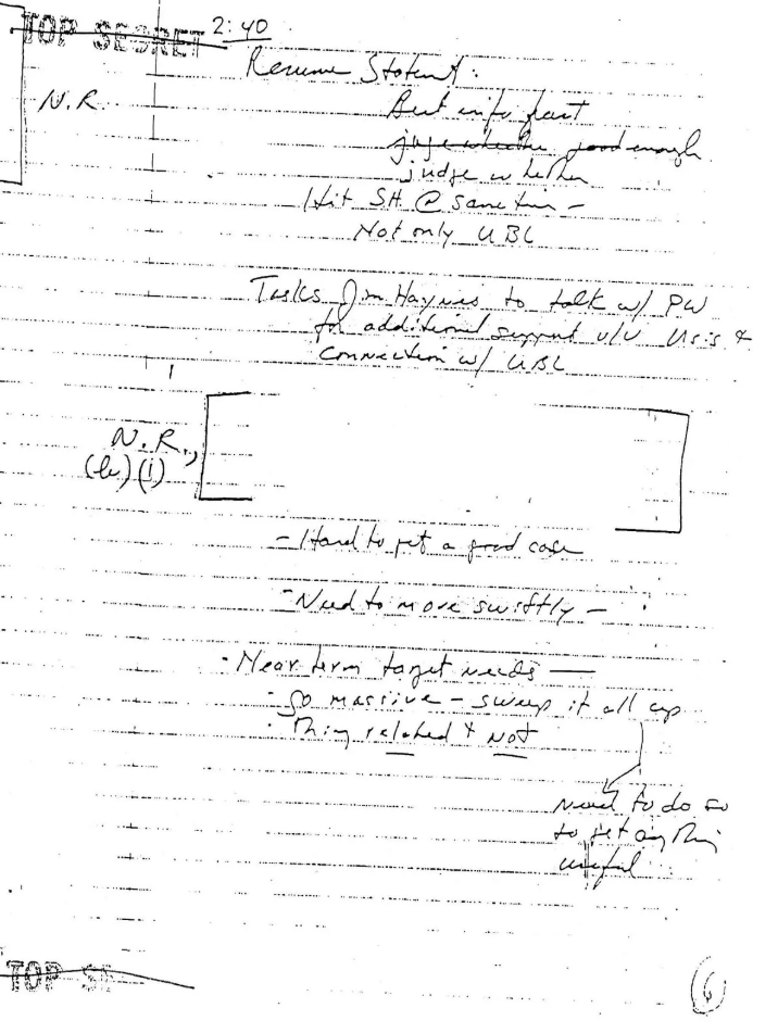 Повод для войны в Ираке. Попытки связать Ирак с событиями 11 сентября 2001 года начались через несколько часов после терактов. Эти заметки, написанные чиновником Министерства обороны Стивеном Камбоном в 14:40 вечера11 сентября, содержат директивы, отданные министром обороны Дональдом Рамсфелдом. Среди них есть указание: «Лучшая информация - быстро. Решите, достаточно ли хорошо [ударить] по Ш [Саддаму Хусейну] одновременно - не только по УБЛ [Усаме бен Ладену].