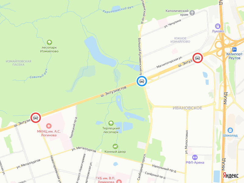 © yandex.ru/map-constructor (Синим — развязка, где появится эстакада. Красным — ближайшие светофоры)