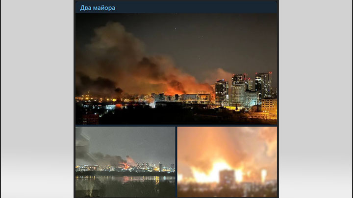 Днепр этой ночью//Скриншот страницы с ТГ-канала "Два майора"