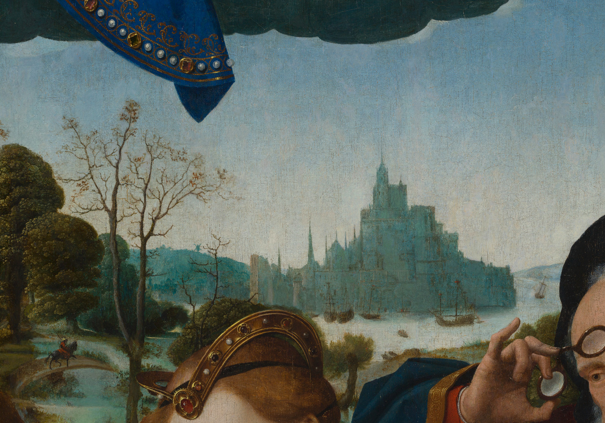 Ян Провост. Мария во Славе. Нидерланды. 1524 г. Холст; масло. Картина после реставрации. Фрагмент.