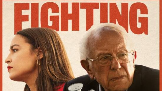 Плакат к митингам Сандерса и Окасио-Кортес. Надпись- Борьба.