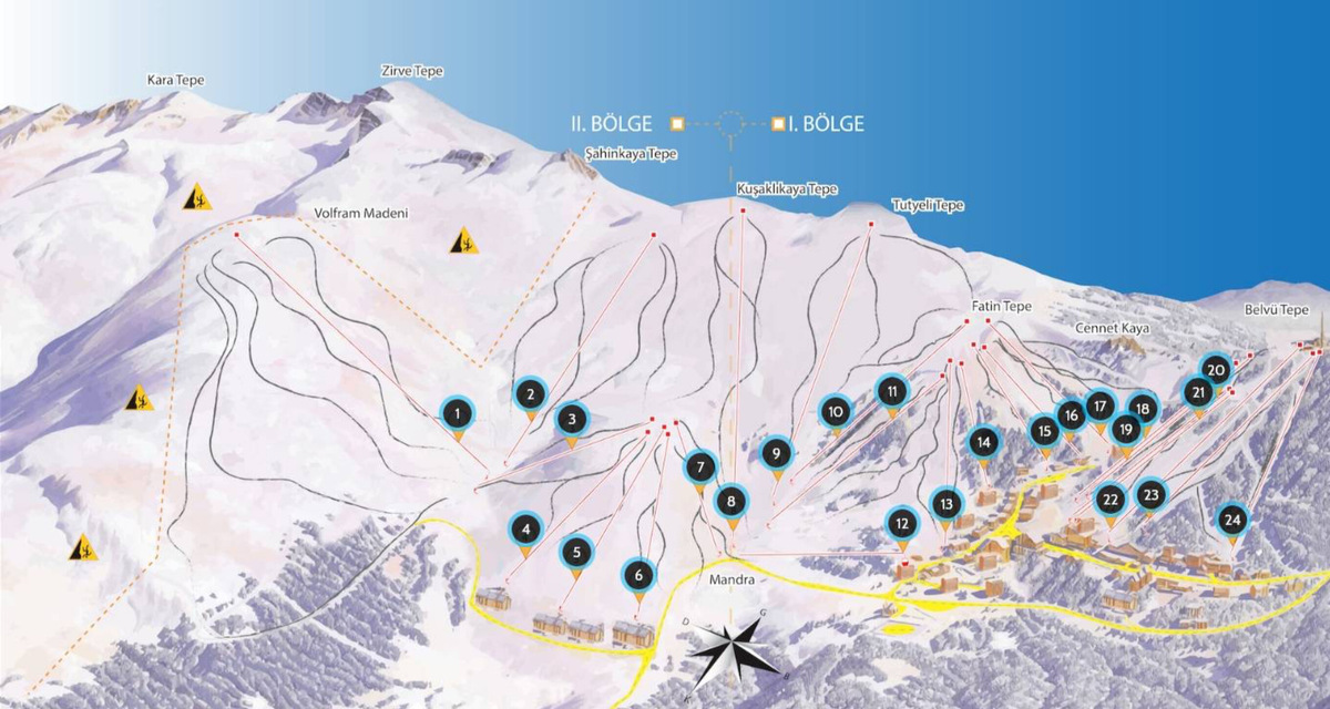 Карта трасс Улудага, скрин приложения Skiresort