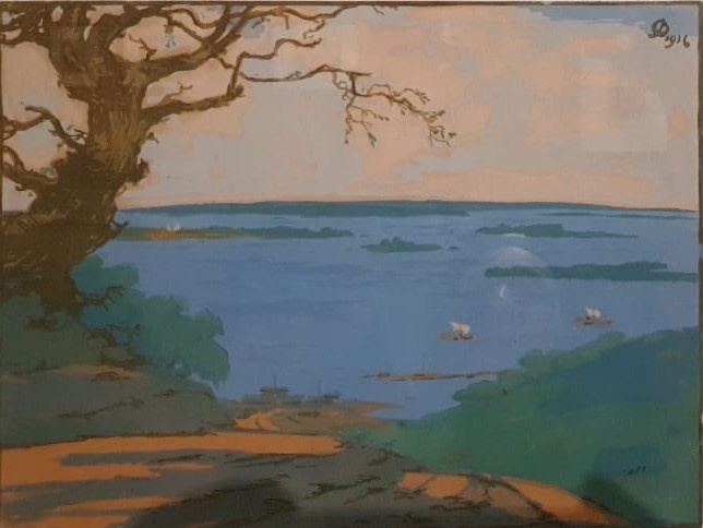 Вадим Фалилеев Разлив. из серии Волга 1916 бумага, цветная линогравюра