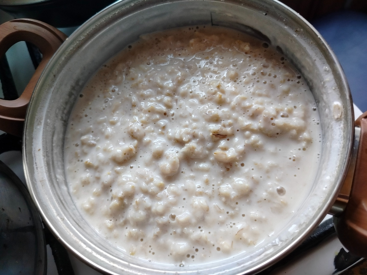 Каша на молоке из хлопьев Геркулес. Дожна же быть когда то, хоть раз в месяц, сварена  любимая каша бабули. Вот ! Сварила .  