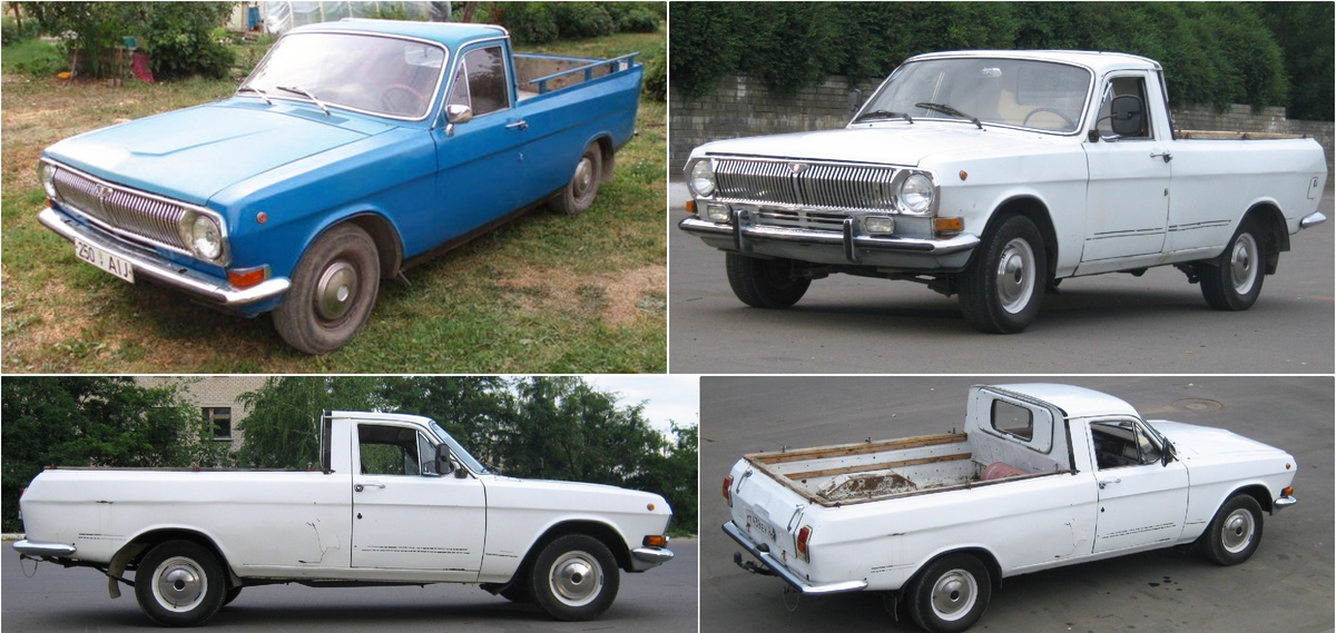 Рис. 1. Примеры автомобилей ГАЗ-24-02 «Волга» с кузовом типа Пикап (фотографии из свободных источников)