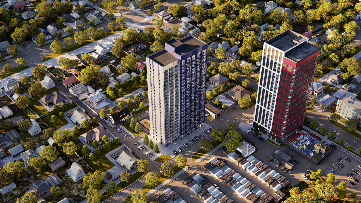 Дом через дорогу, а двор, буквально, общий.