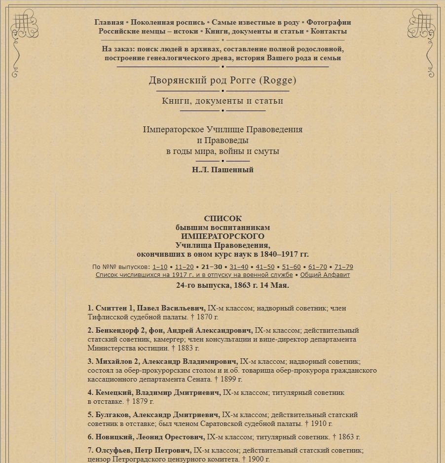 Список бывших воспитанников Импнраторского Училища Правоведения за 1863 год. Фото из открытых источников.