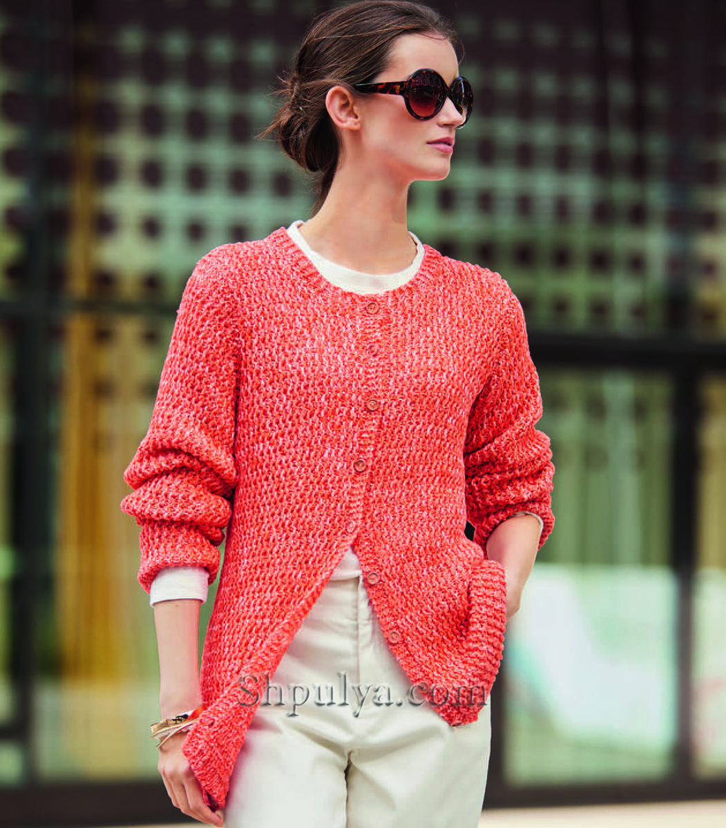 Коралловый жакет со структурным узором