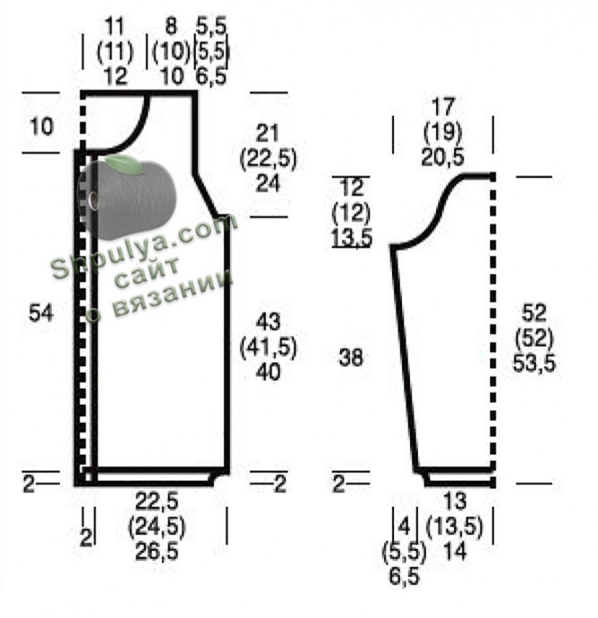 Выкройка вязаного жакета спицами