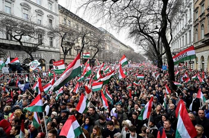 Демонстрация в Будапеште, 17 марта 2025 г.