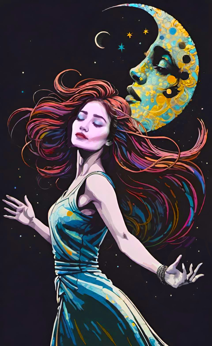 Тонкий месяц. Иллюстрация создана с помощью нейросети DreamAI и программы Photoshop.