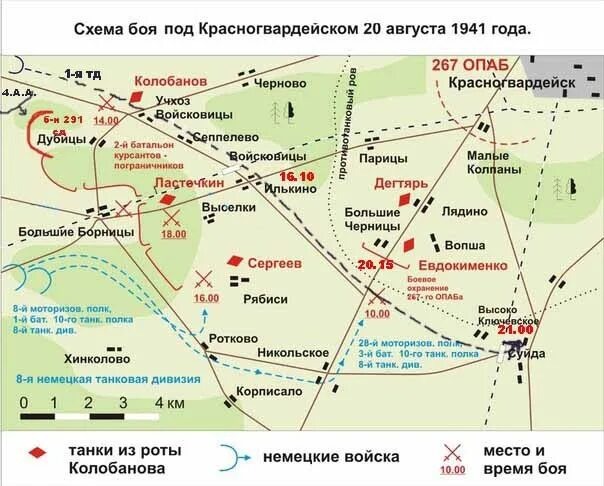 Карта боя роты Колобанова под Красногвардейском.