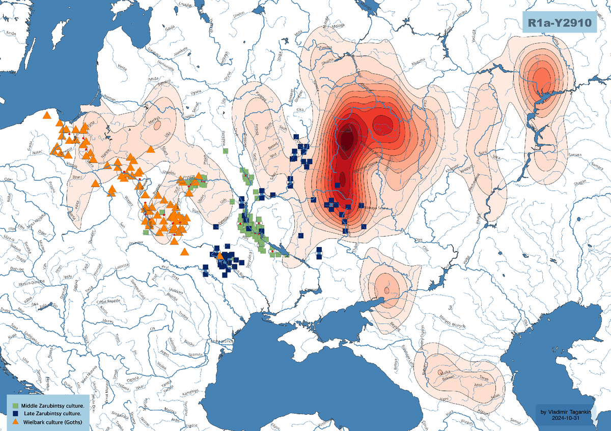 Карта восточной подветви R1a-Y2902-Y2910 (автор: Владимир Таганкин)