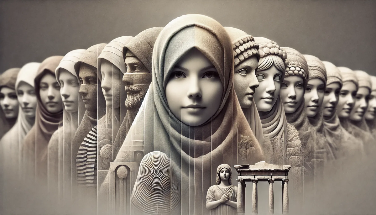 Цифровая иллюстрация истории хиджаба.