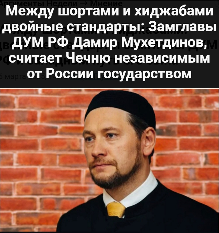 Между шортами и хиджабами двойные стандарты: Замглавы ДУМ РФ  Дамир Мухетдинов, считает Чечню независимым от России государством