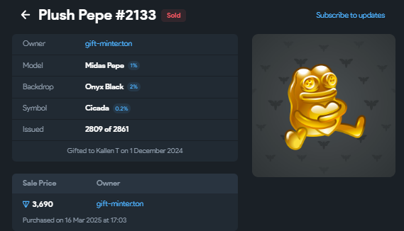 Midas Plush Pepe 3690 TON = 14760$ По новому курсу.