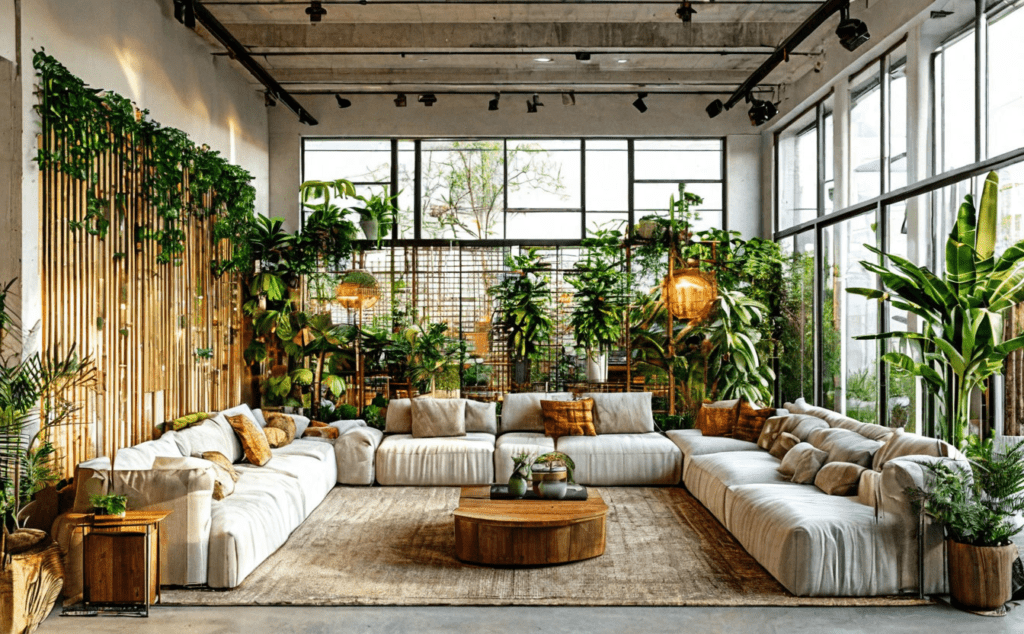    Белые стены современного интерьера в открытой планировке Keri