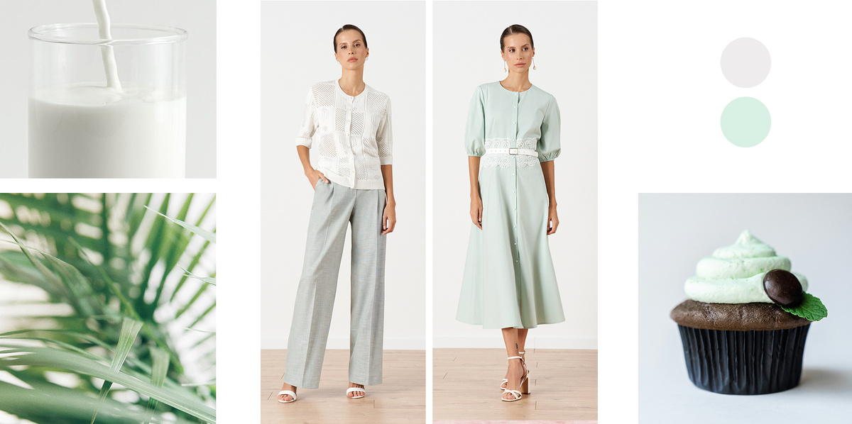 На фото модели из коллекции "Весна-Лето 2025" от NELVA (кардиган арт. 1926, брюки арт. 31138, платье арт. 51656)