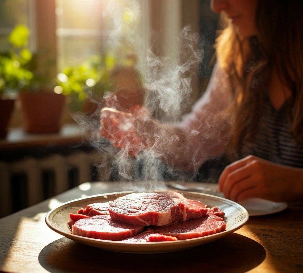 фото создано нейросетью, тарелка с мясом
