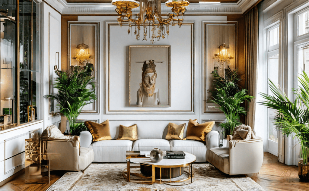    Дизайн интерьера с белыми стенами в современном роскошном стиле Keri