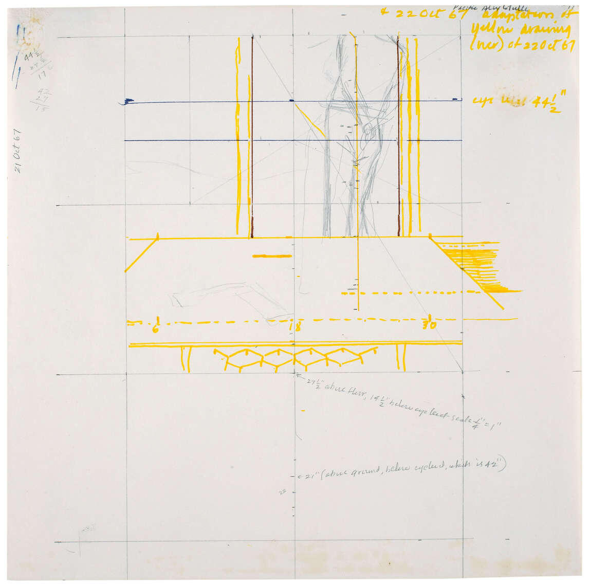 Алекс Колвилл, "Эскиз № 11 для картины Тихоокеанский", 1967, графит и цветной фломастер на плотной бумаге, 22,9 х 30 см, Национальная галерея Канады, Оттава.