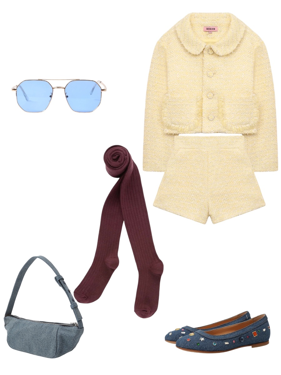 2 образ: Колготки Peppy Woolton, костюм Sasha Kim, балетки Missouri, сумка Max&Co, очки Monnalisa