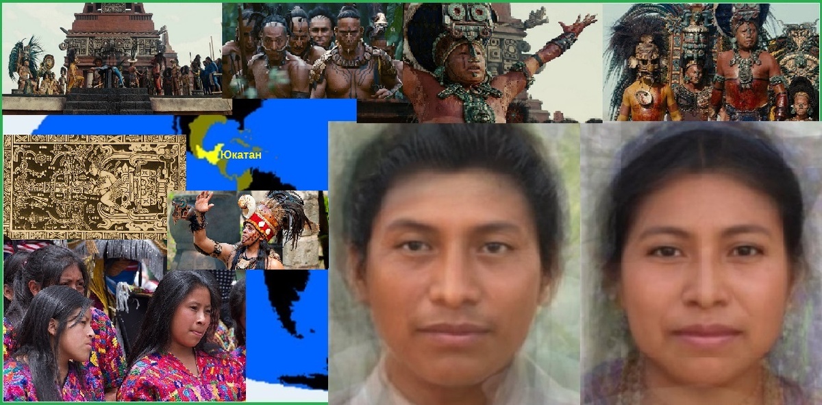 Расовый тип "МАЙИД" и майя - из фильма "Апокалипсис" (вверху) и настоящие (внизу слева). (материал из открытых источников)