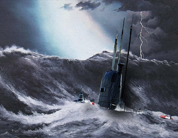 Подводная лодка в шторм. Картинка из Яндекса.