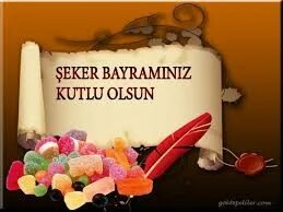 На турецких открытках к празднику Рамазана чаще всего изображают сладости. Это главное, но, конечно, далеко не единственное угощение и символ Шекер-байрама. Кроме того, на приведённой открытке есть "калан" - это тоже исламский символ, изображение пера или ручки, которые означают веру и знание.