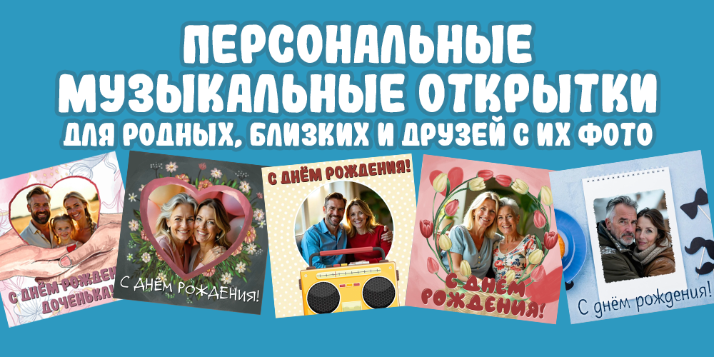 Поздравляйте с днем рождения персональными музыкальными открытками с фото именинников, восторг и улыбки гарантированы.