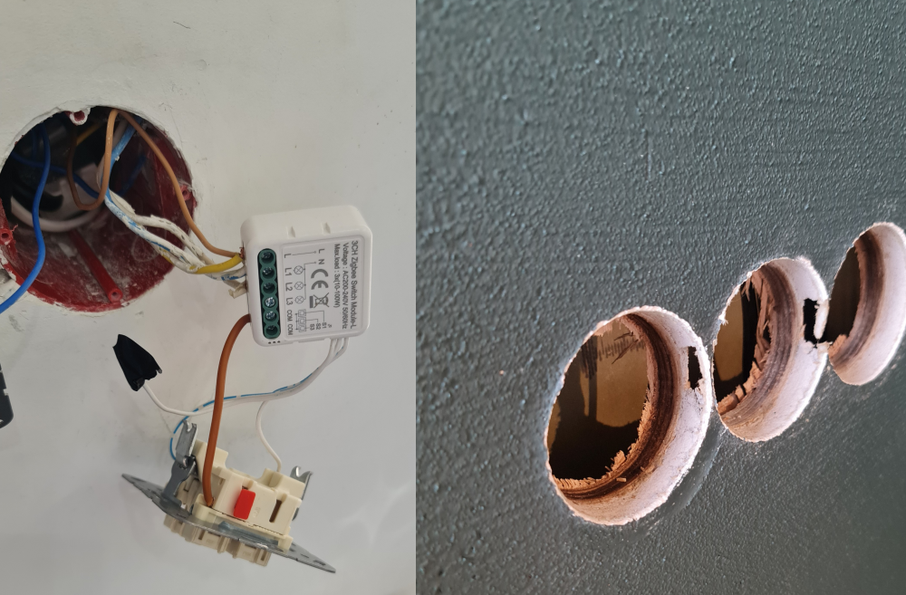 Слева глубокий подрозетник, справа подрозетники в гипсокартоне.