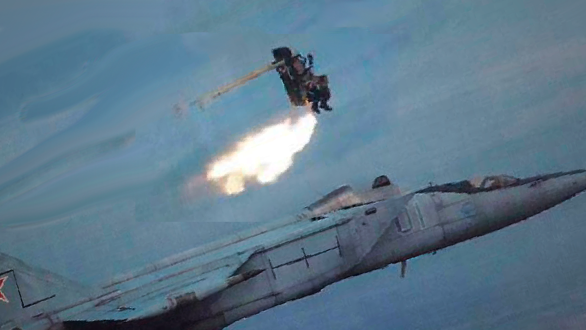 Катапультирование для испытания кресла со специально оборудованной спарки МиГ-25