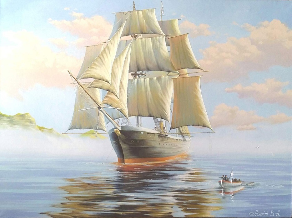 Ленский Валерий Корвет "Гридень" холст масло