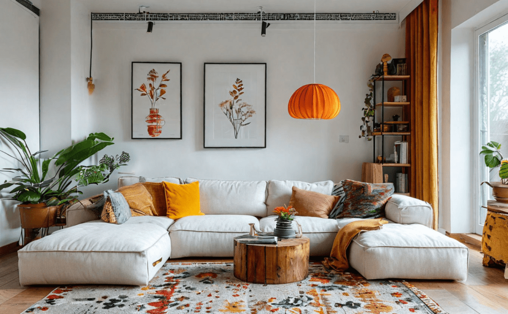    Дизайн интерьера с белыми стенами и доступными материалами в современном стиле Keri