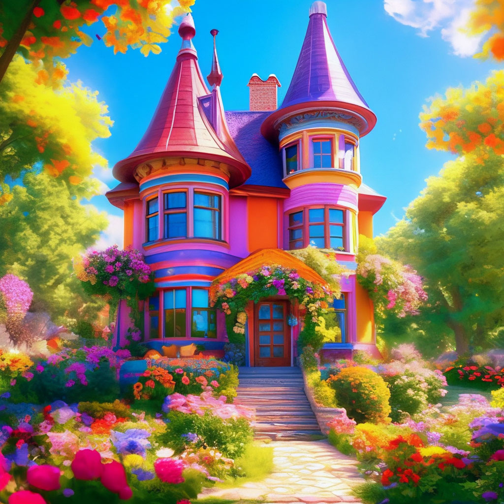 Сказочный уютный дом с башнями …» — картинка создана в Шедевруме
