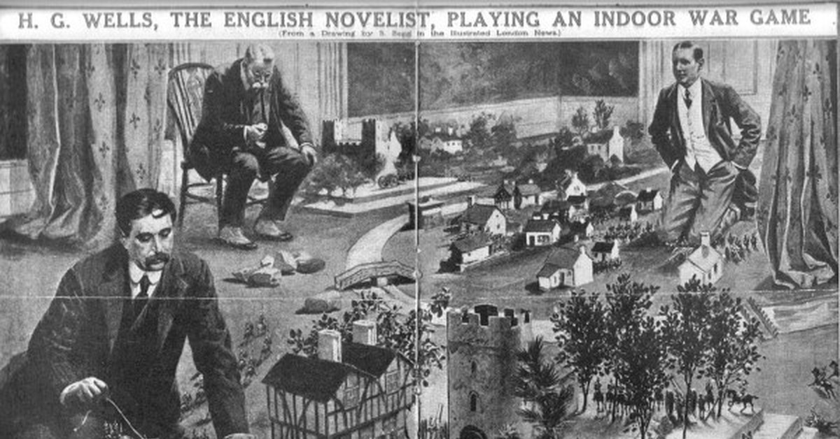 Герберт Уэллс играет в "военную стратегию" собственного сочинения (рис. С. Begg в Illustrated London News).