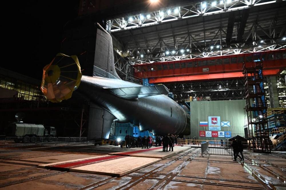 Спущена на воду новейшая российская атомная подводная лодка "Пермь" (проекта "Ясень-М"), первая субмарина - штатный носитель гиперзвуковых ракет «Циркон». Фото: МО России