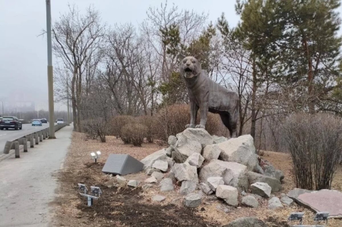    Во Владивостоке обновили подсветку скульптуры тигра в Академгородке