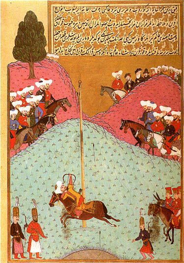 Хюнер-наме. Мурад II тренируется в стрельбе из лука, H. 1523, f. 138a