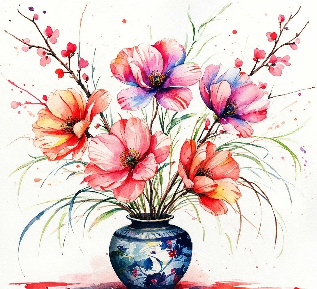 фото создано нейросетью: весенняя икебана